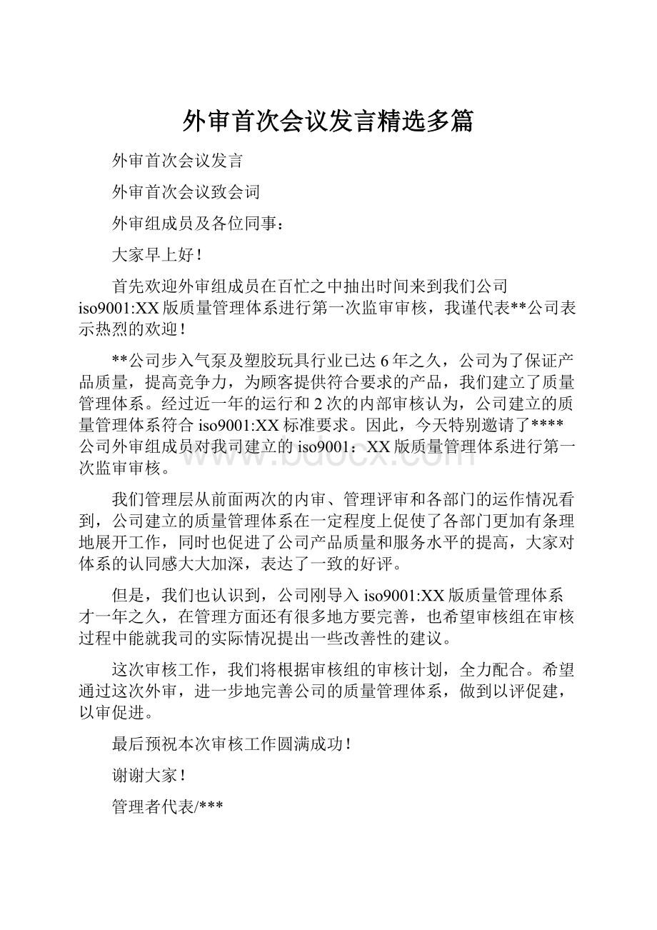 外审首次会议发言精选多篇.docx