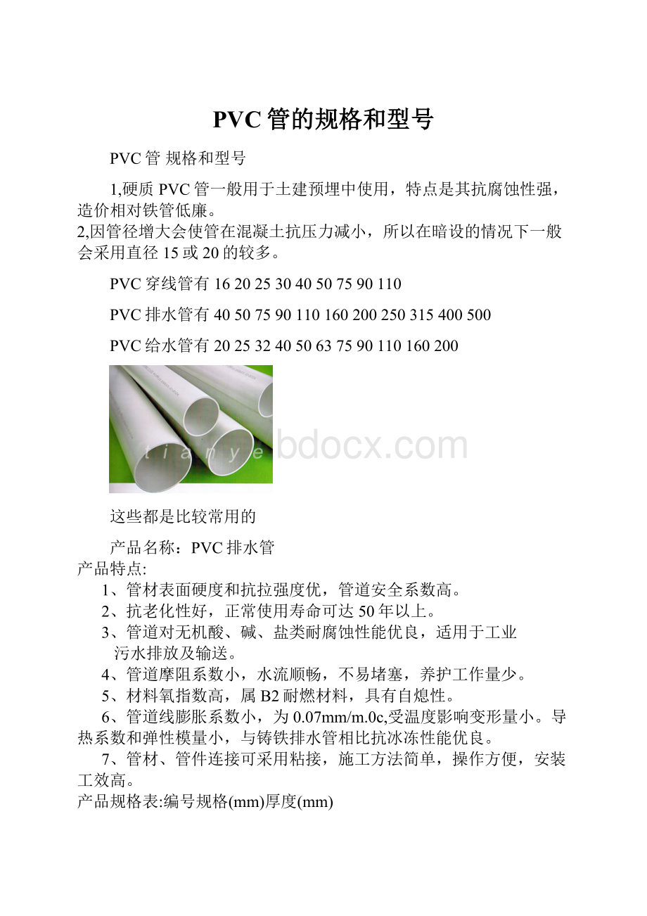 PVC管的规格和型号.docx