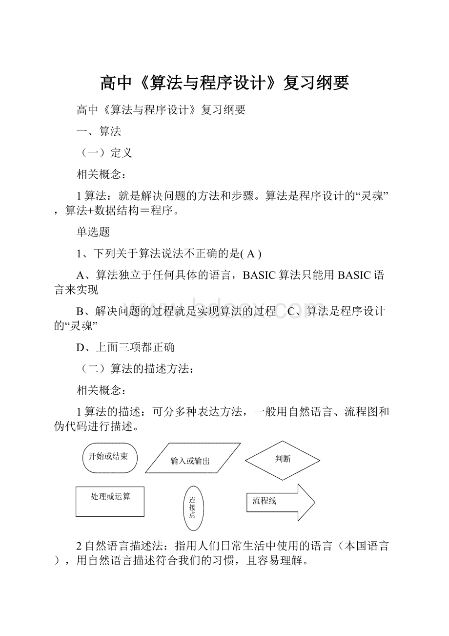 高中《算法与程序设计》复习纲要.docx