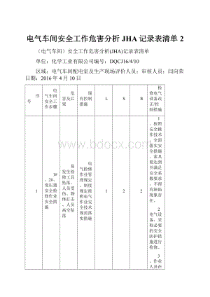 电气车间安全工作危害分析JHA记录表清单 2.docx