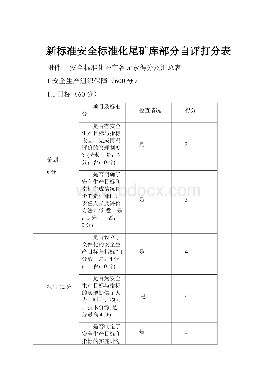 新标准安全标准化尾矿库部分自评打分表.docx_第1页