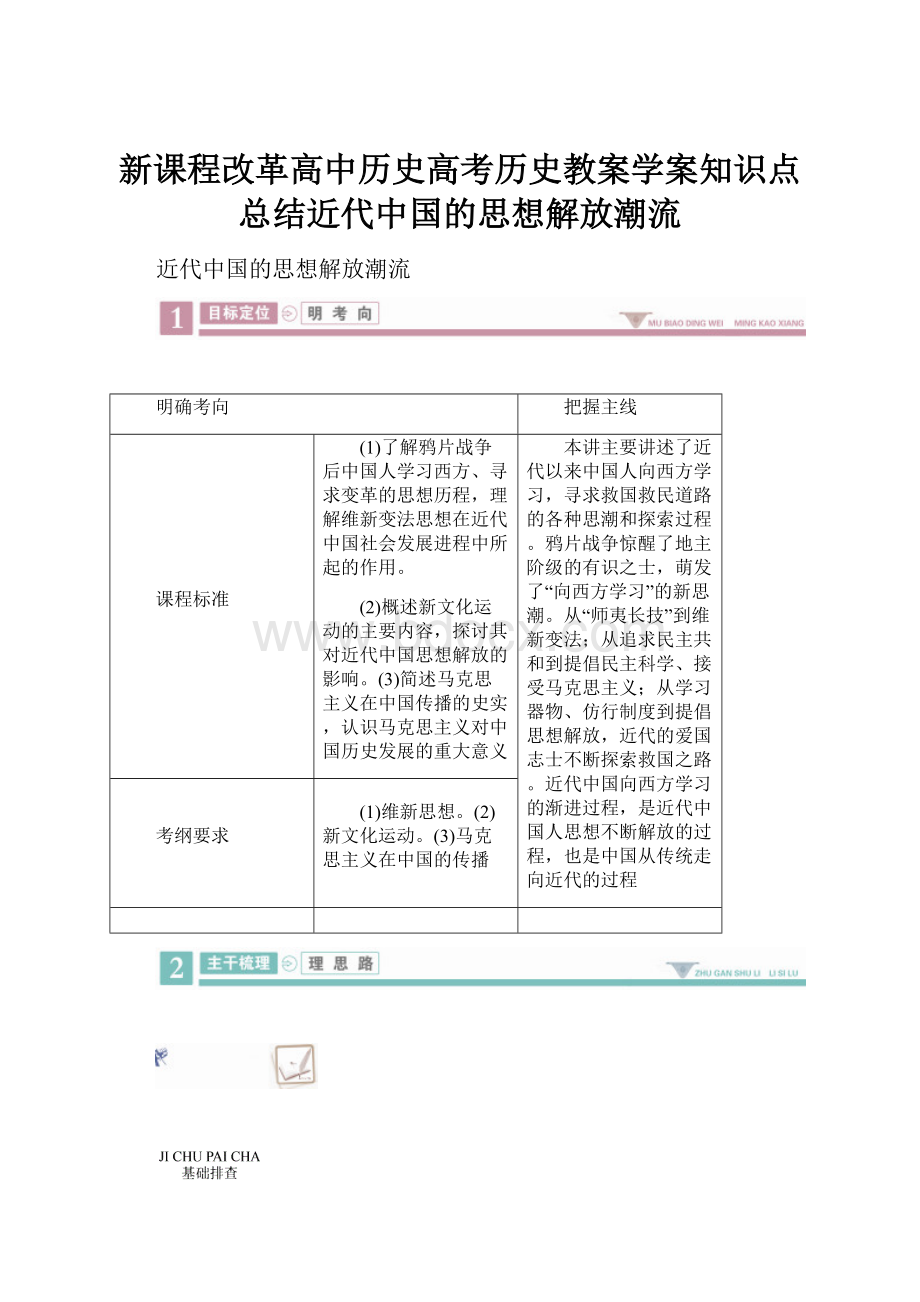 新课程改革高中历史高考历史教案学案知识点总结近代中国的思想解放潮流.docx