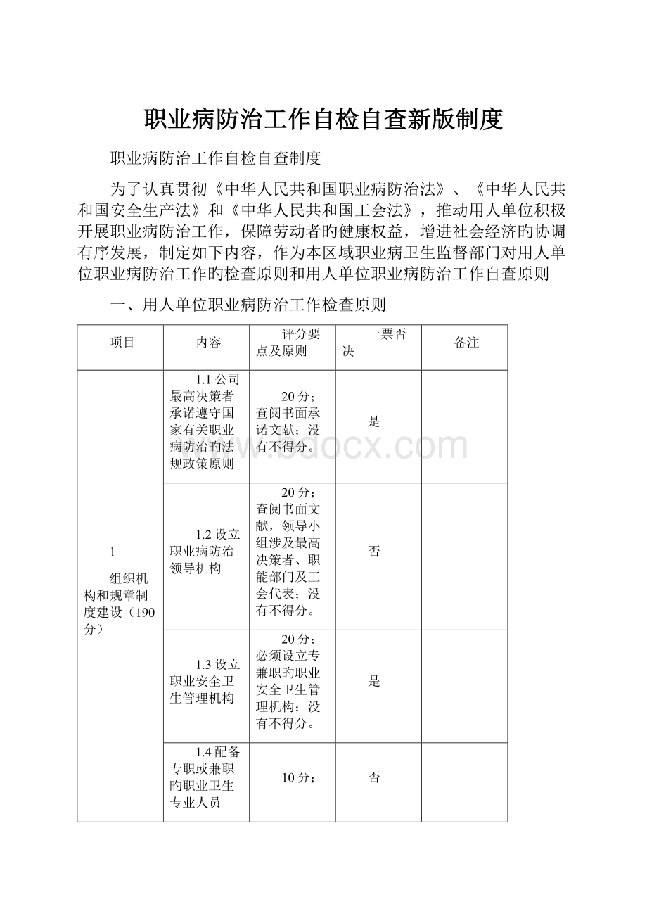 职业病防治工作自检自查新版制度.docx_第1页