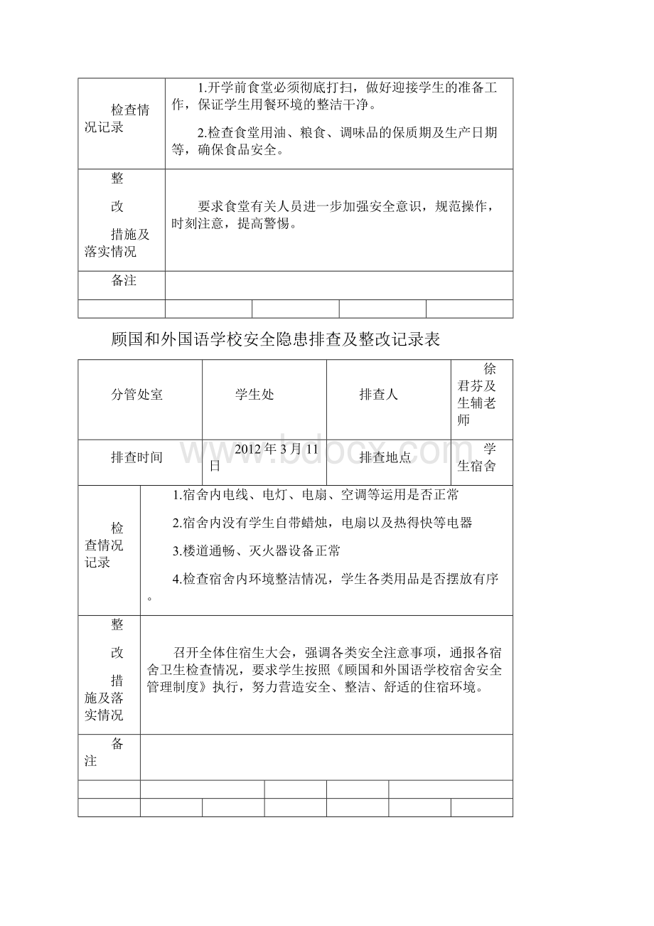 学校安全隐患排查和整改记录文本表48458.docx_第2页