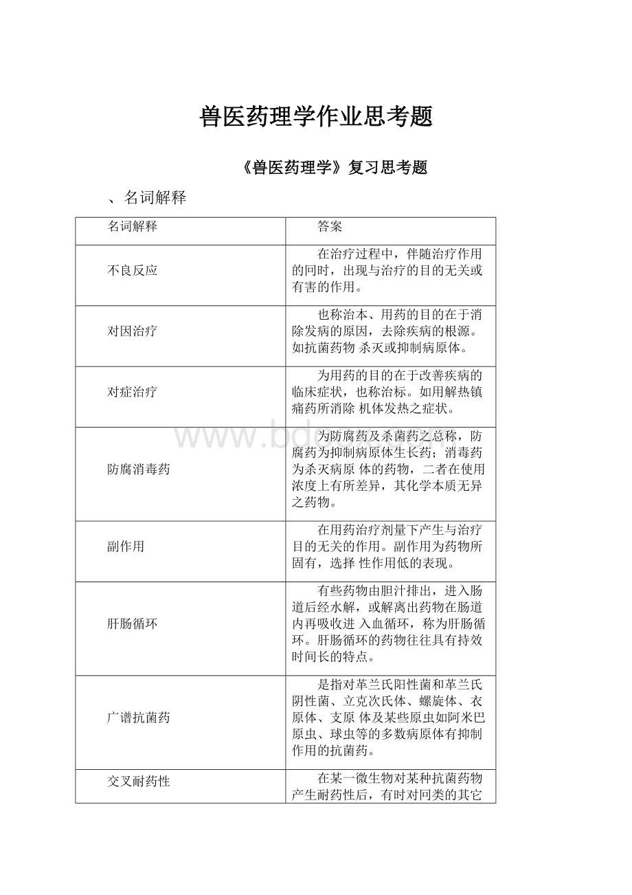 兽医药理学作业思考题.docx