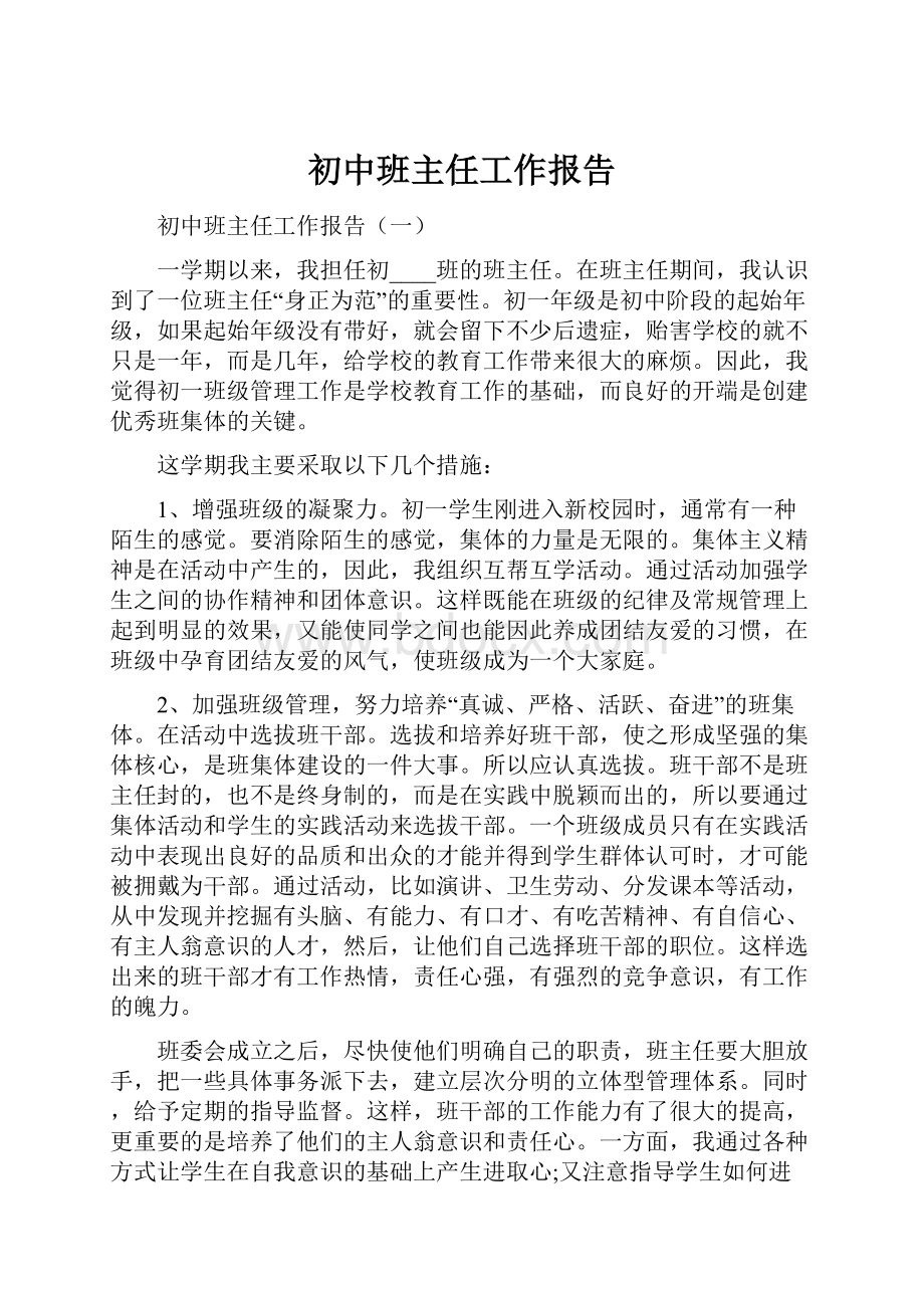 初中班主任工作报告.docx