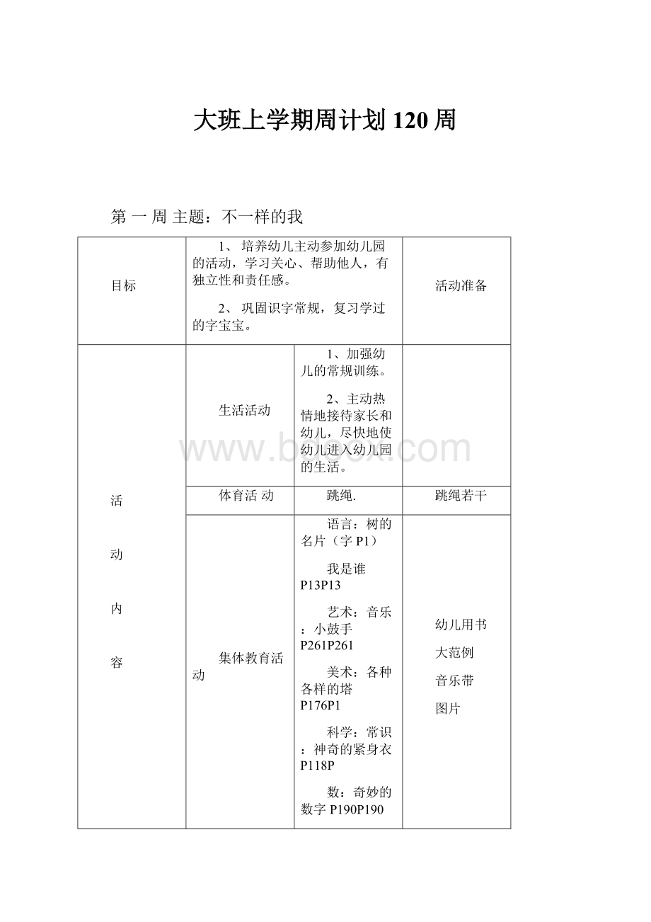 大班上学期周计划120周.docx