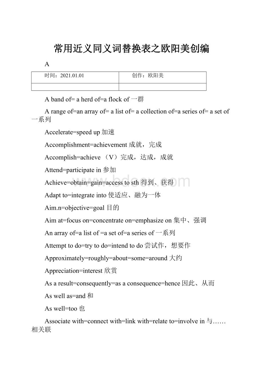 常用近义同义词替换表之欧阳美创编.docx_第1页