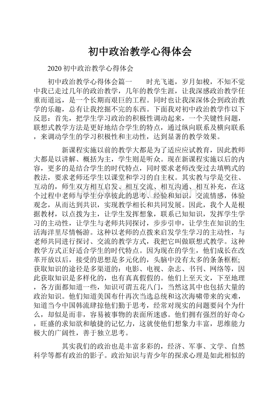 初中政治教学心得体会.docx