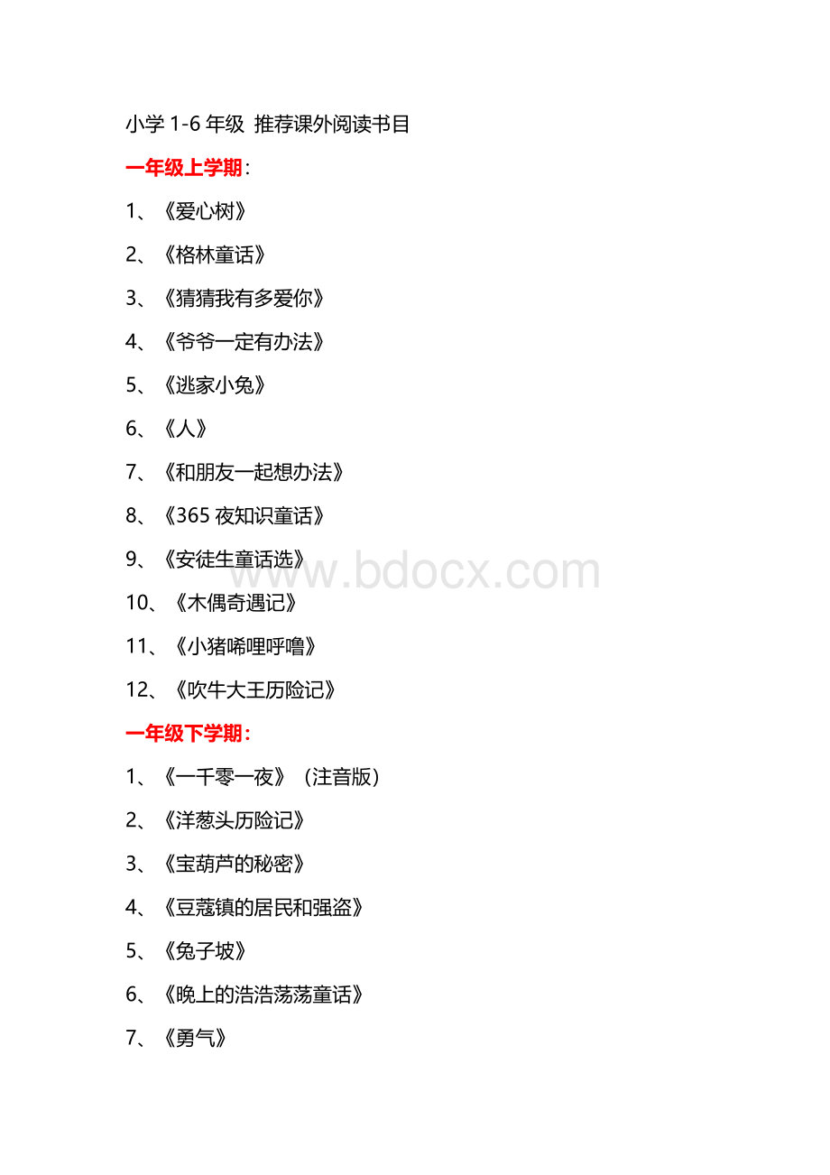 小学一至六年级课外阅读推荐书目.docx_第1页