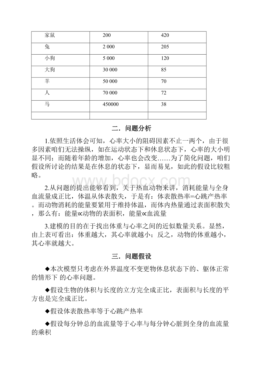 关于生物心率与体重之间的关系成立初等模型.docx_第2页