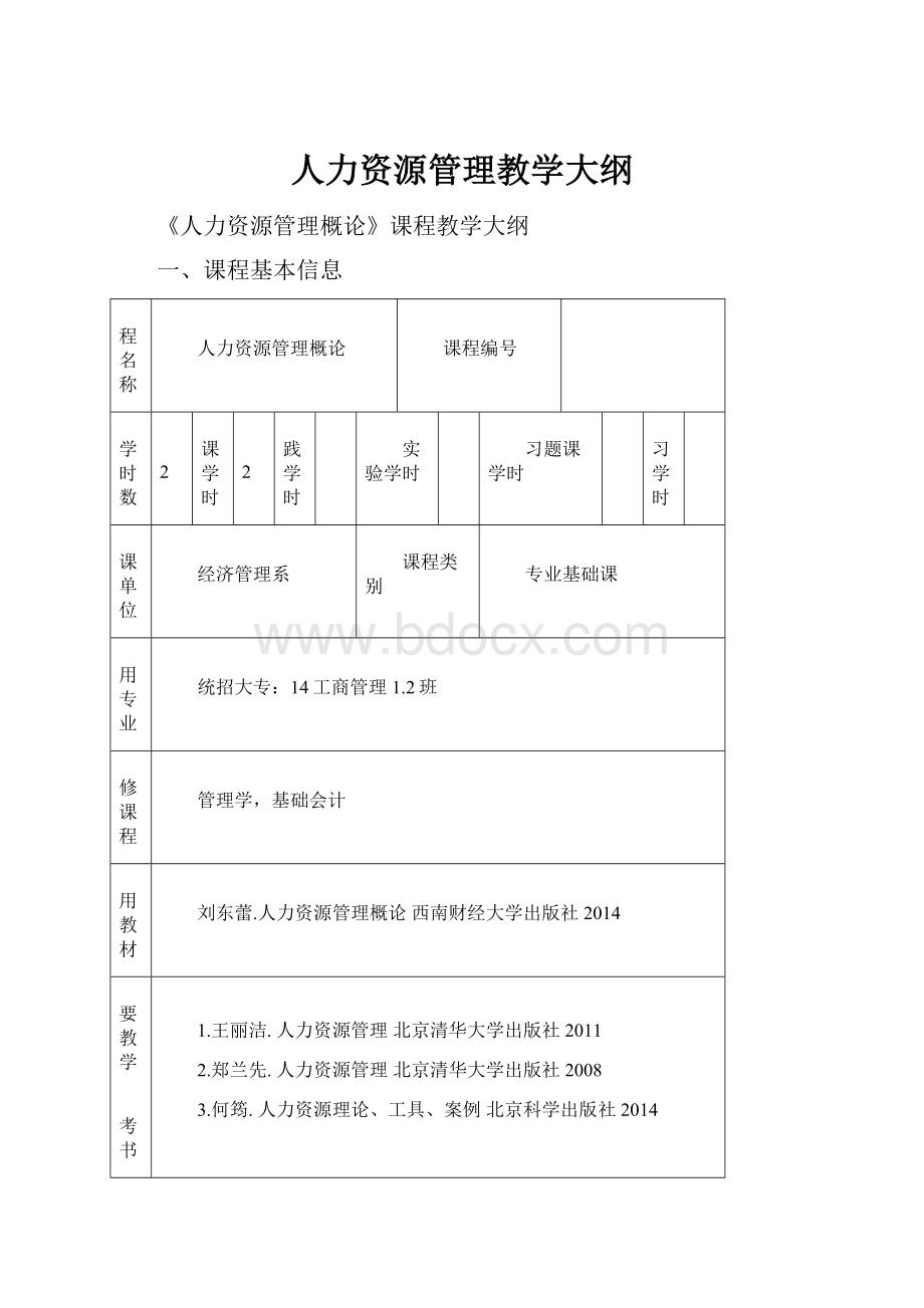 人力资源管理教学大纲.docx