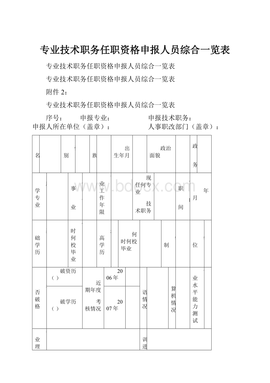 专业技术职务任职资格申报人员综合一览表.docx