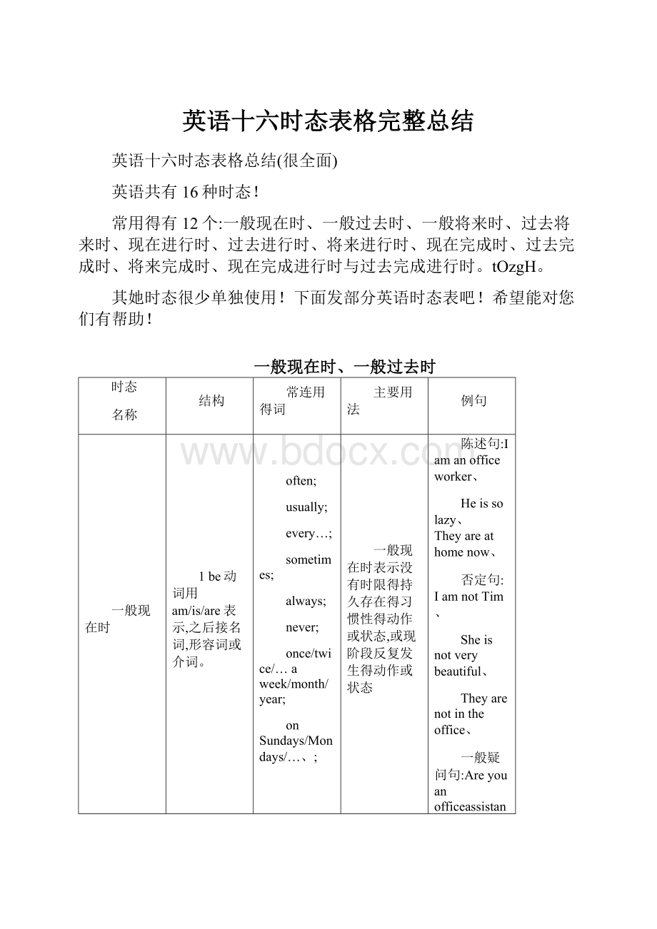 英语十六时态表格完整总结.docx