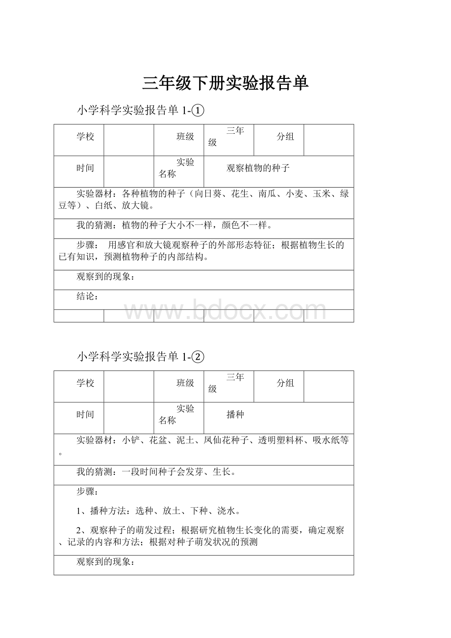 三年级下册实验报告单.docx_第1页