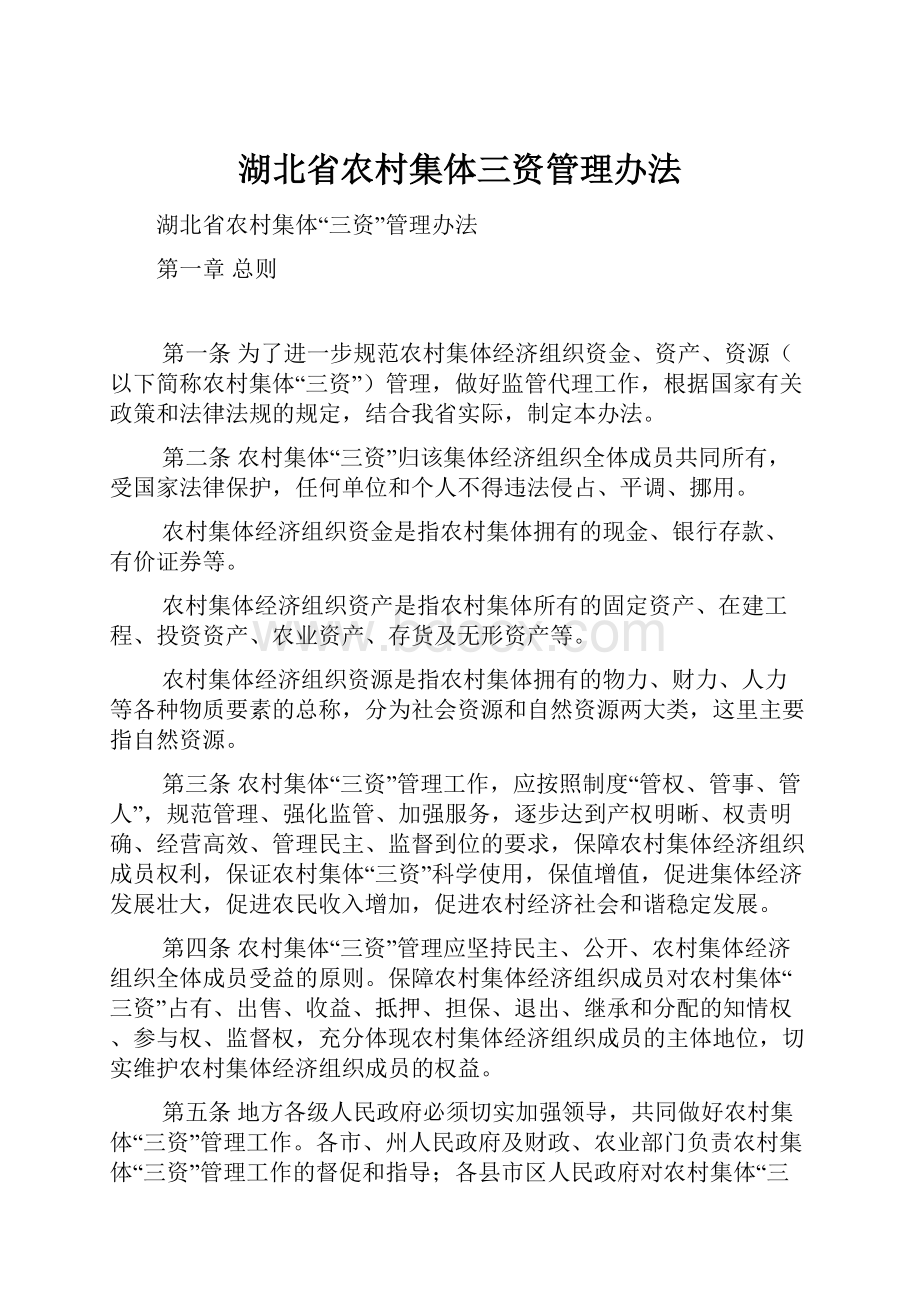 湖北省农村集体三资管理办法.docx