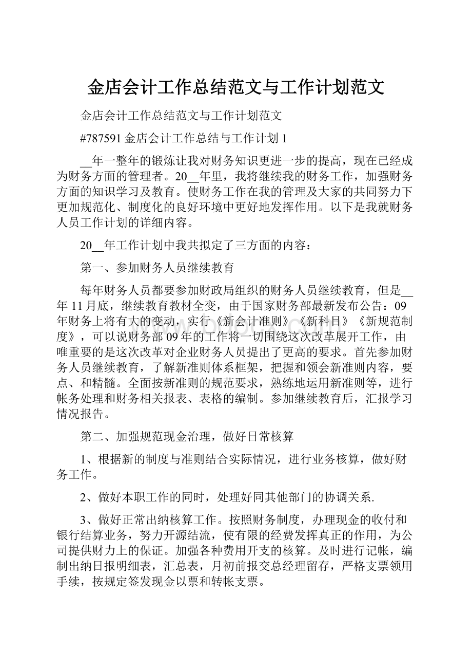 金店会计工作总结范文与工作计划范文.docx