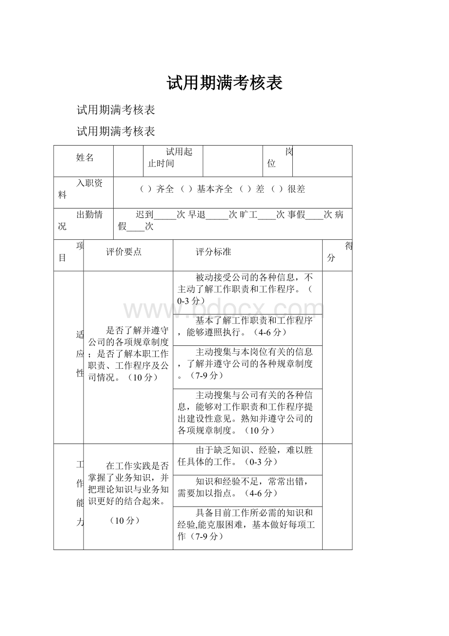 试用期满考核表.docx