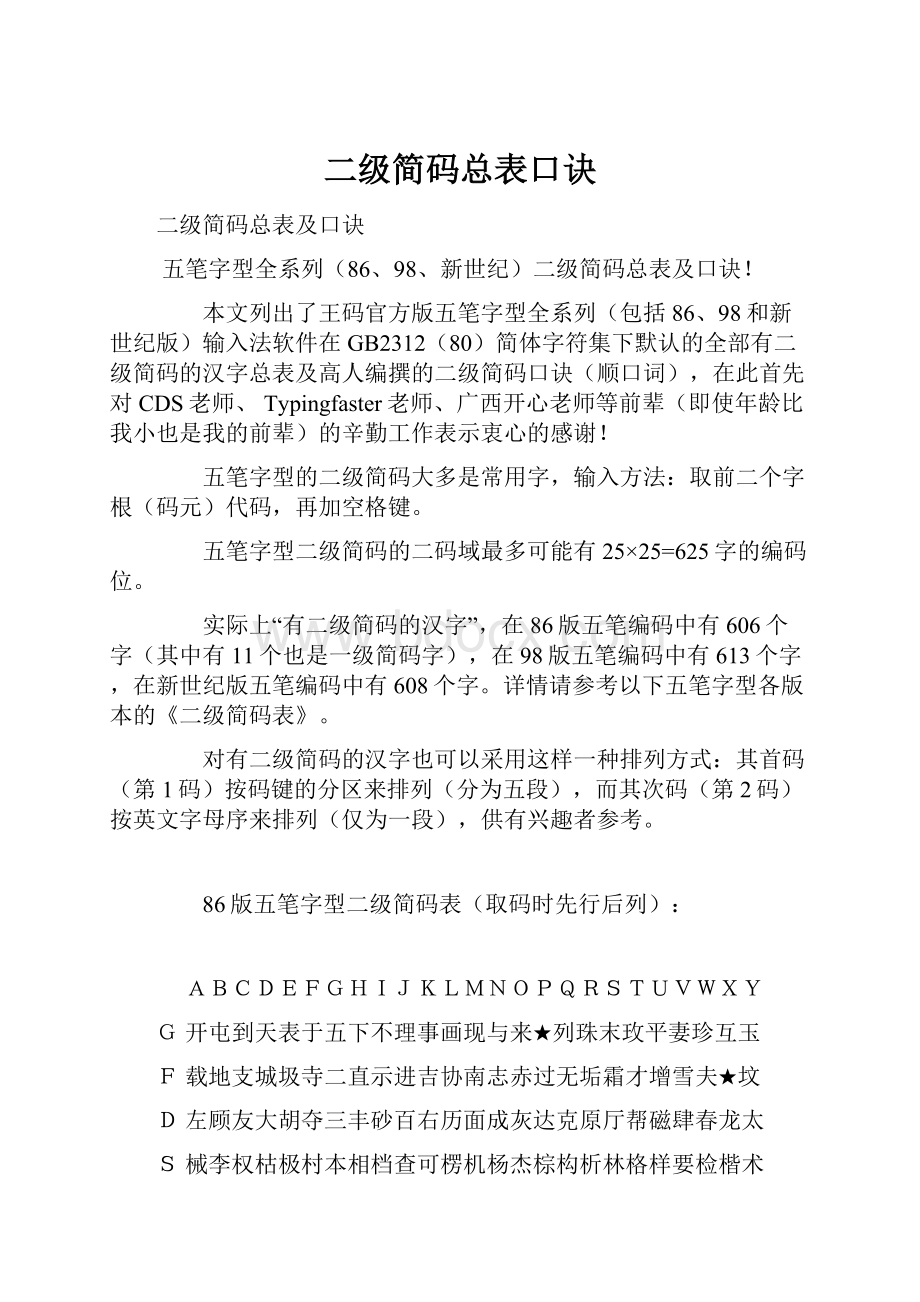 二级简码总表口诀.docx