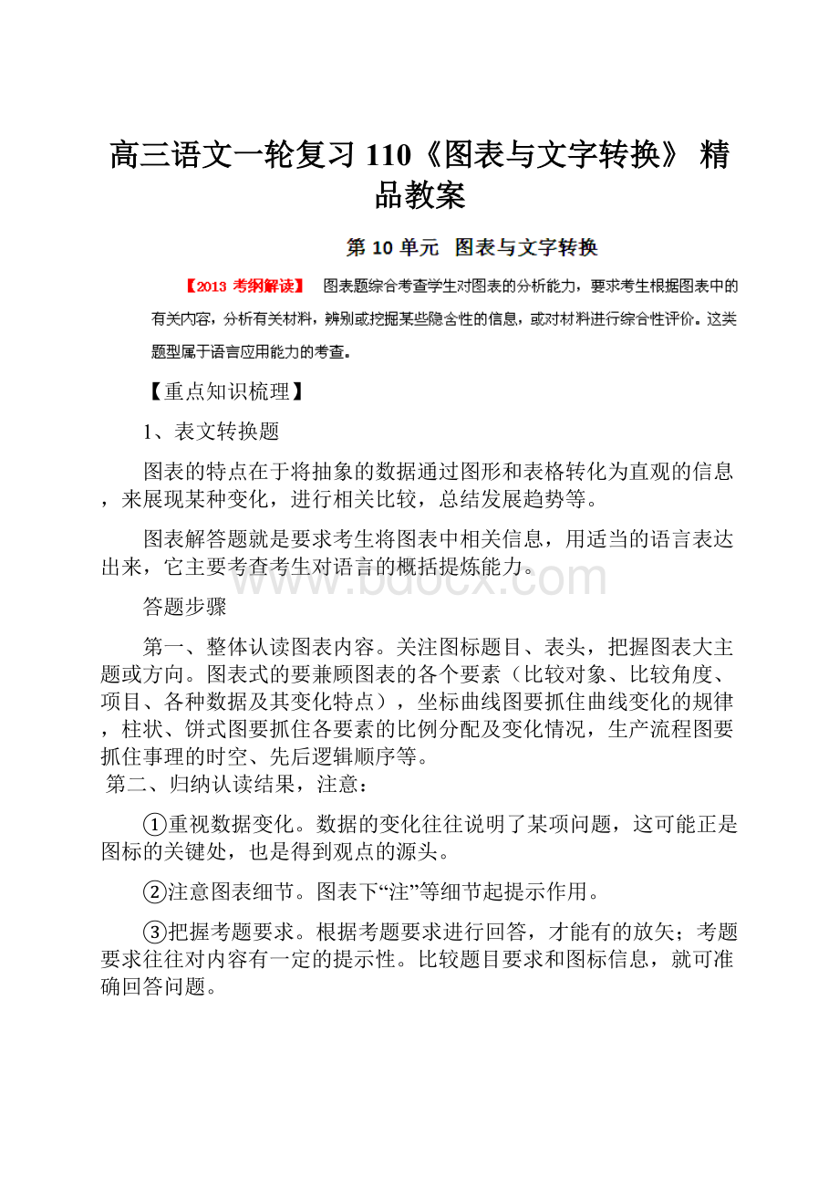 高三语文一轮复习110《图表与文字转换》 精品教案.docx