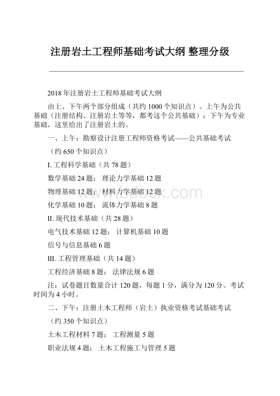 注册岩土工程师基础考试大纲 整理分级.docx_第1页