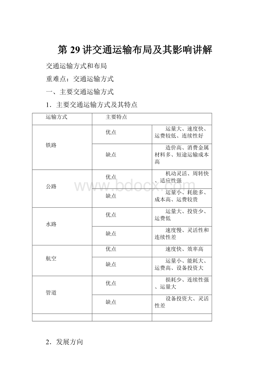 第29讲交通运输布局及其影响讲解.docx