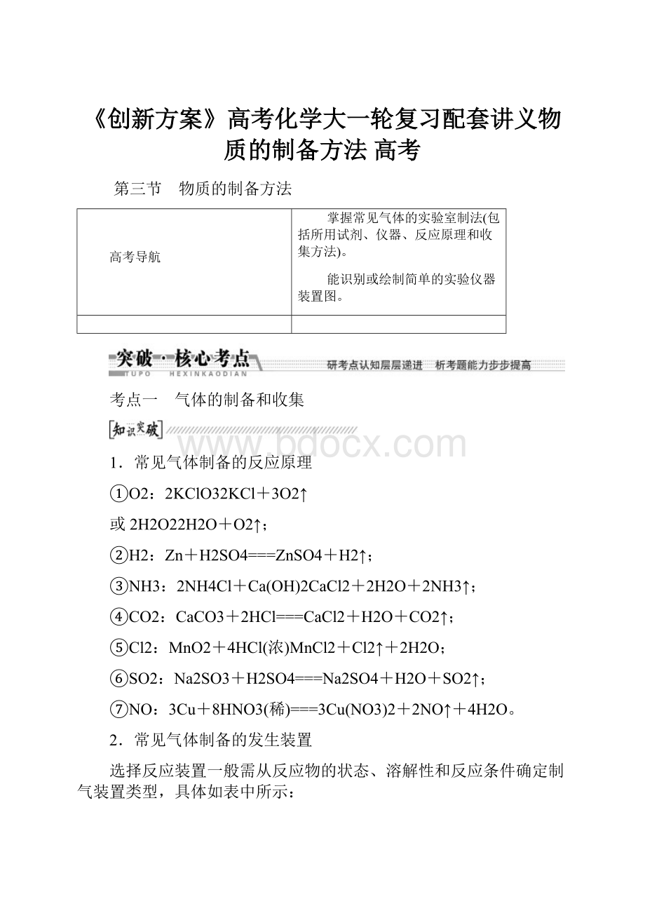 《创新方案》高考化学大一轮复习配套讲义物质的制备方法 高考.docx