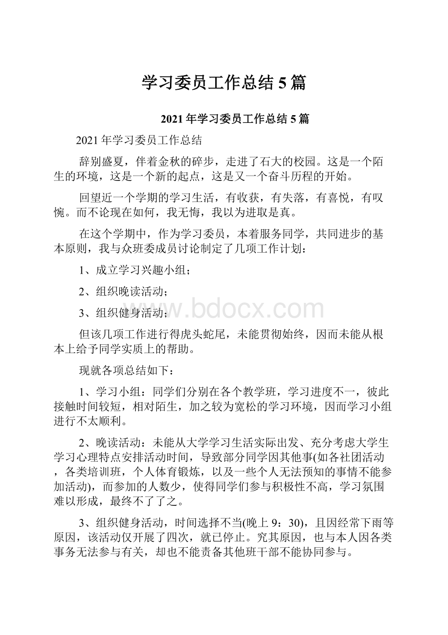 学习委员工作总结5篇.docx