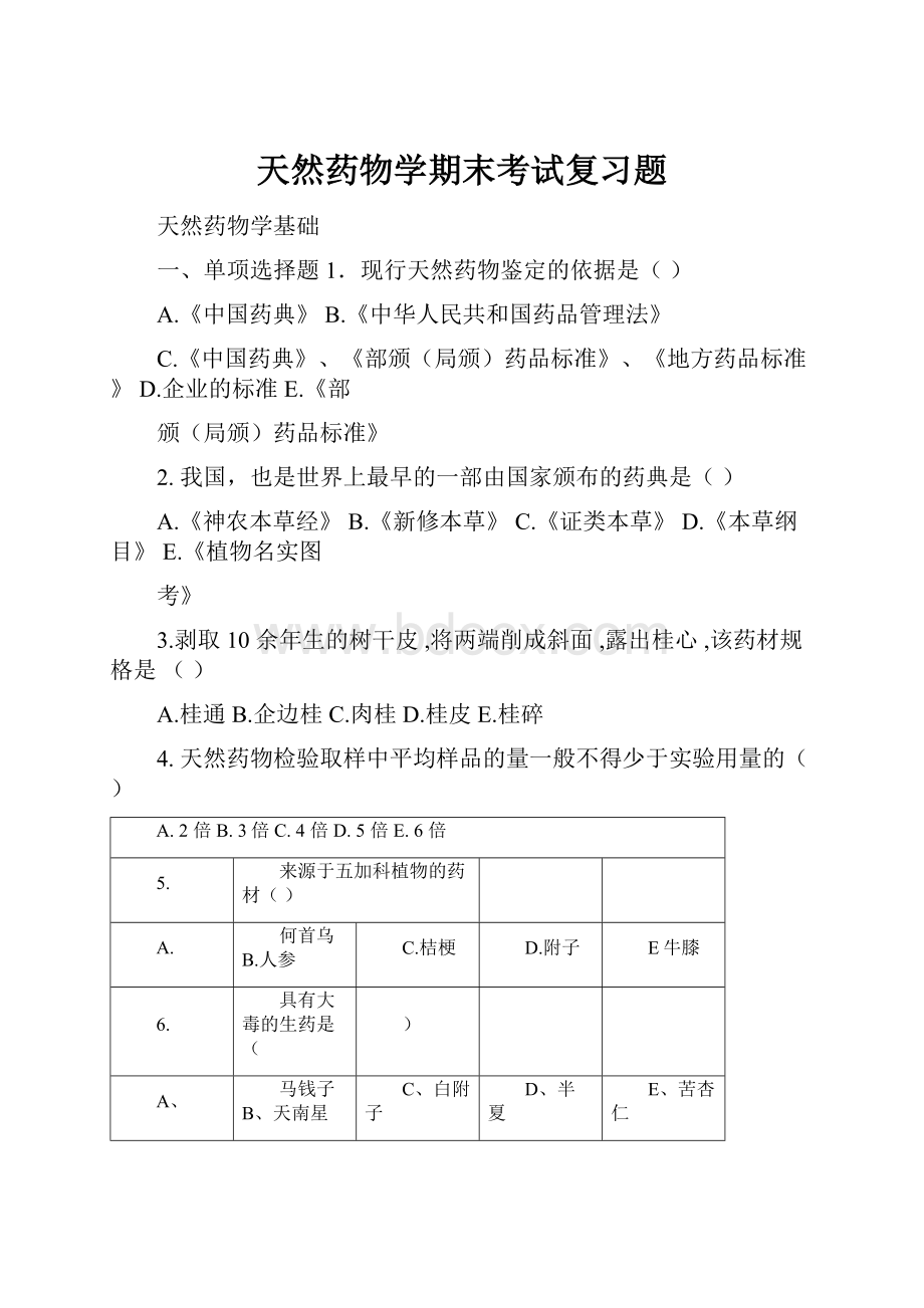 天然药物学期末考试复习题.docx_第1页