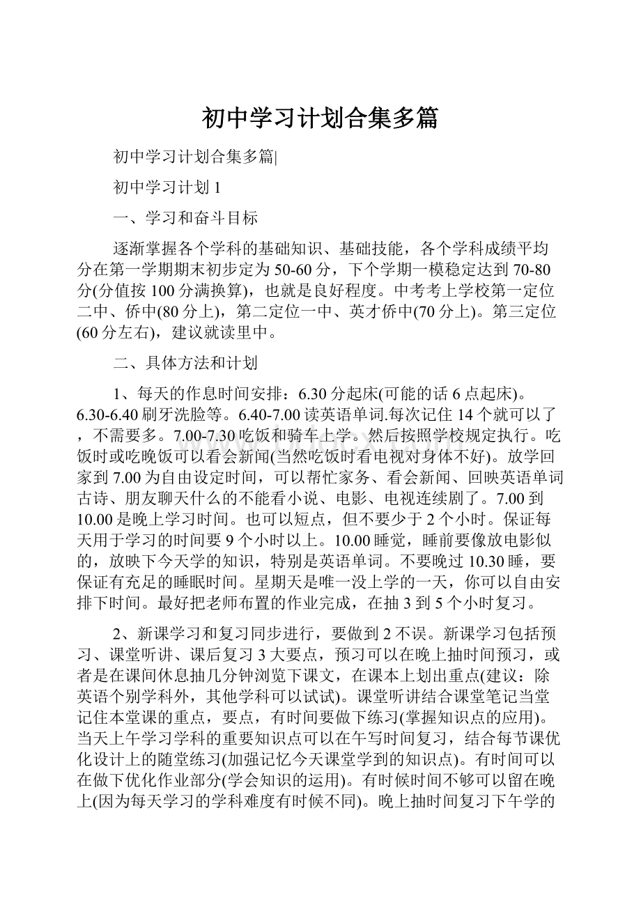 初中学习计划合集多篇.docx_第1页