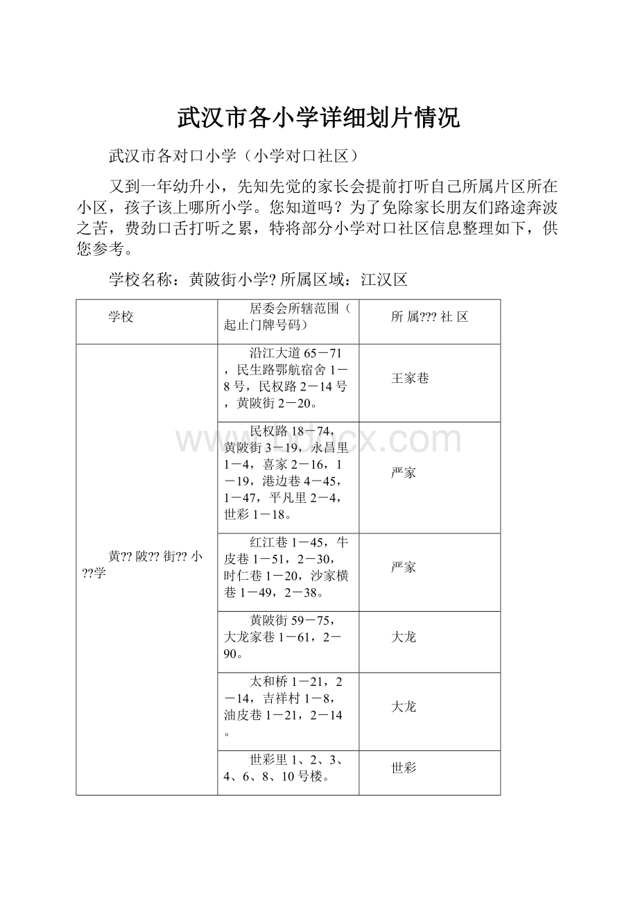 武汉市各小学详细划片情况.docx_第1页