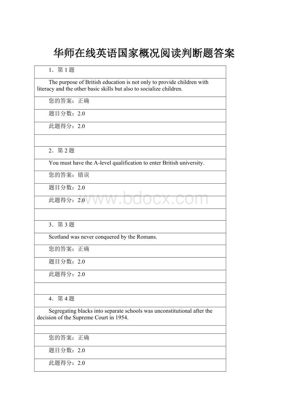 华师在线英语国家概况阅读判断题答案.docx