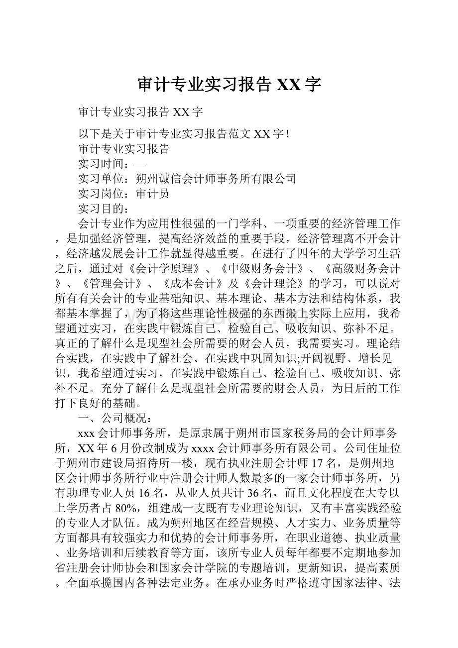 审计专业实习报告XX字.docx