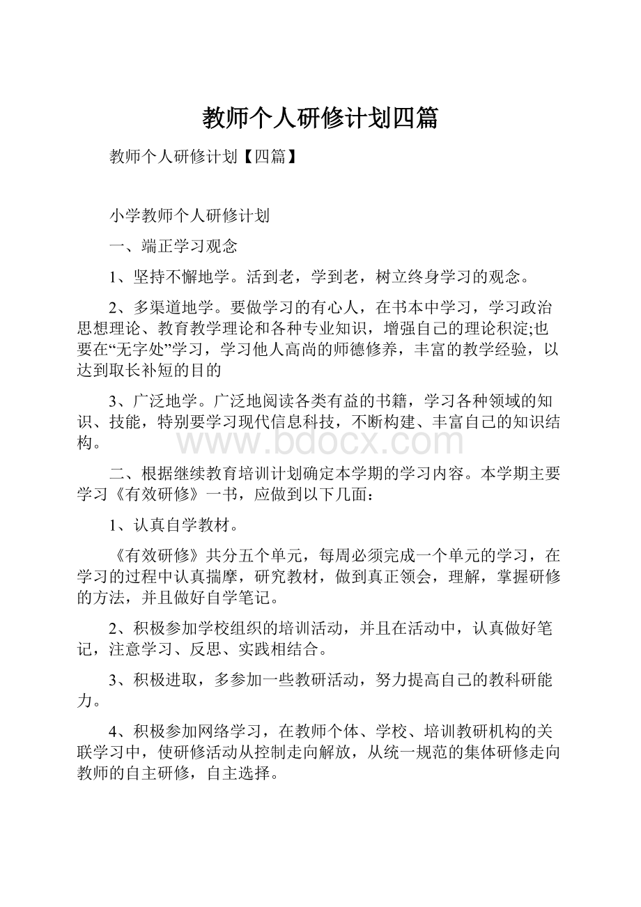 教师个人研修计划四篇.docx