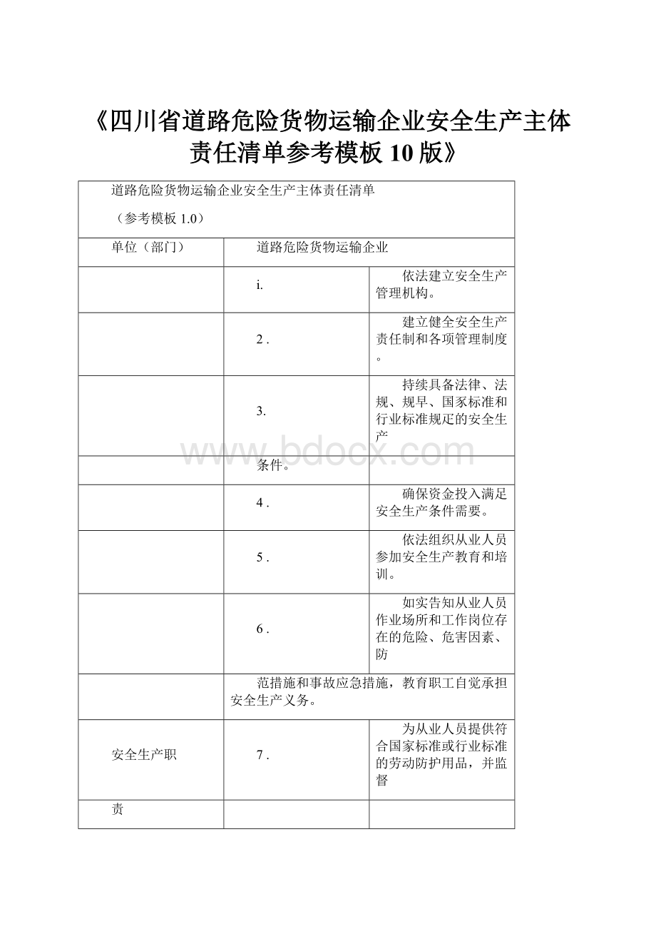 《四川省道路危险货物运输企业安全生产主体责任清单参考模板10版》.docx