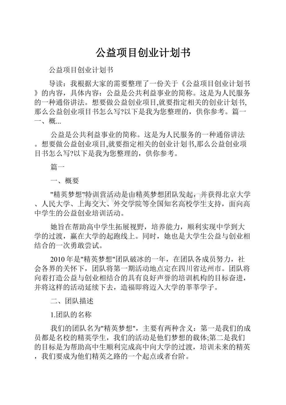 公益项目创业计划书.docx