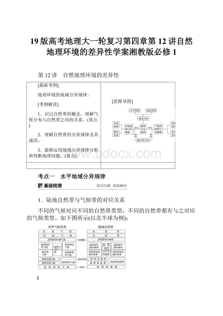 19版高考地理大一轮复习第四章第12讲自然地理环境的差异性学案湘教版必修1.docx