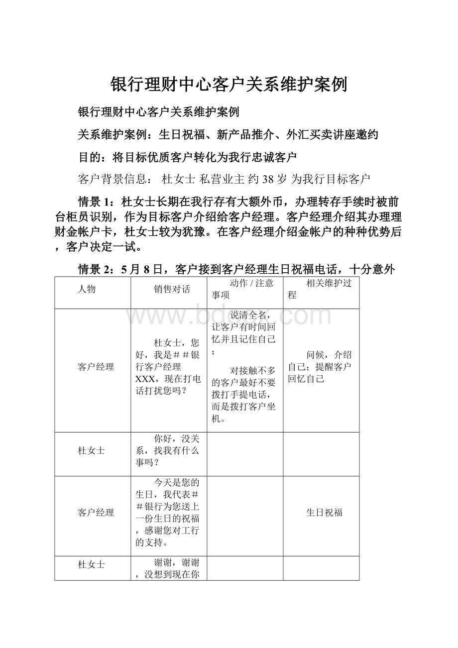 银行理财中心客户关系维护案例.docx_第1页