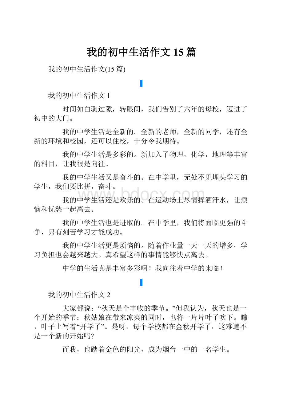 我的初中生活作文15篇.docx