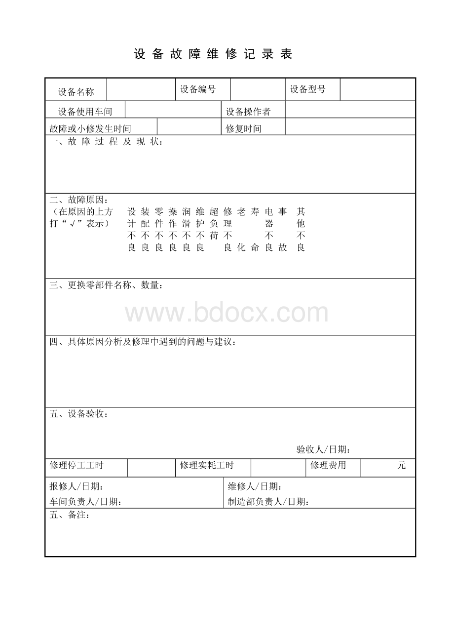 设备故障检修记录.doc