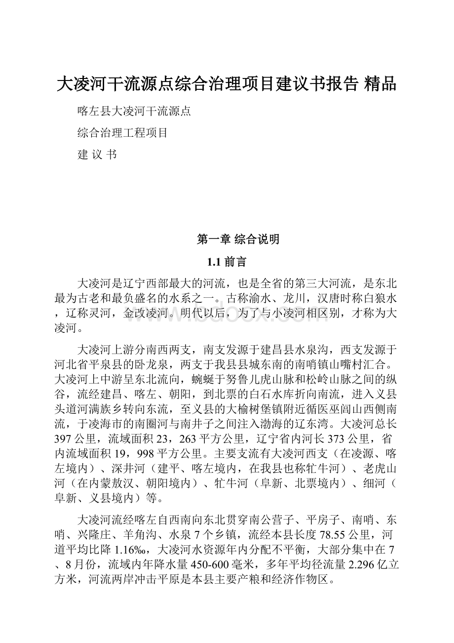 大凌河干流源点综合治理项目建议书报告 精品.docx_第1页