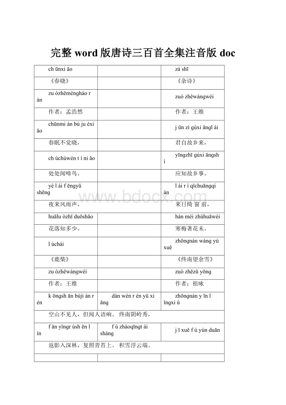 完整word版唐诗三百首全集注音版doc.docx