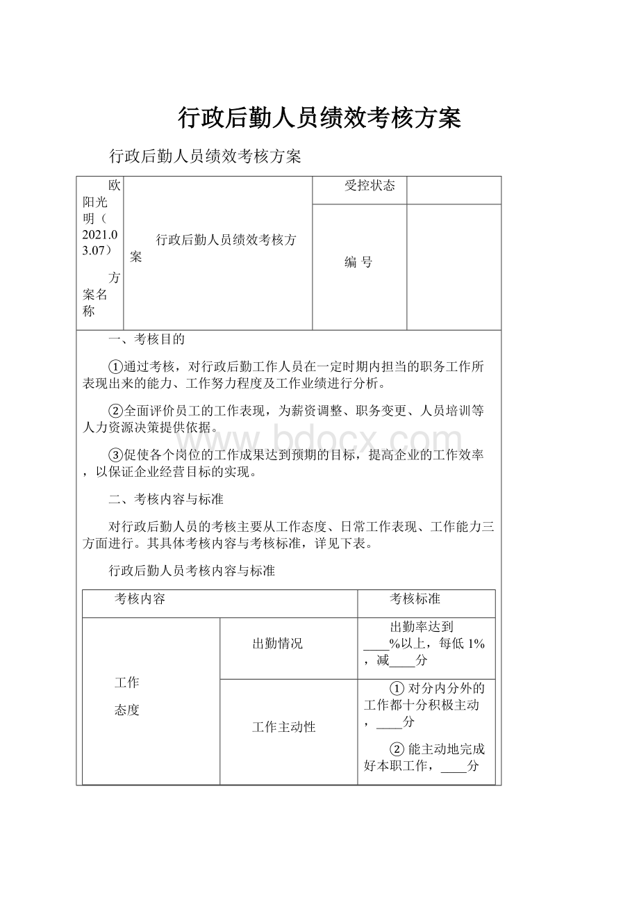 行政后勤人员绩效考核方案.docx