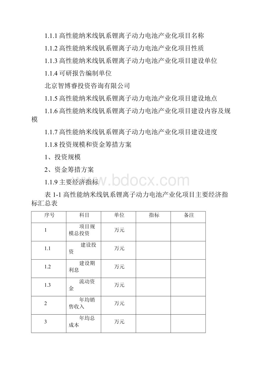 高性能纳米线钒系锂离子动力电池产业化项目可行性研究报告编制大纲.docx_第2页