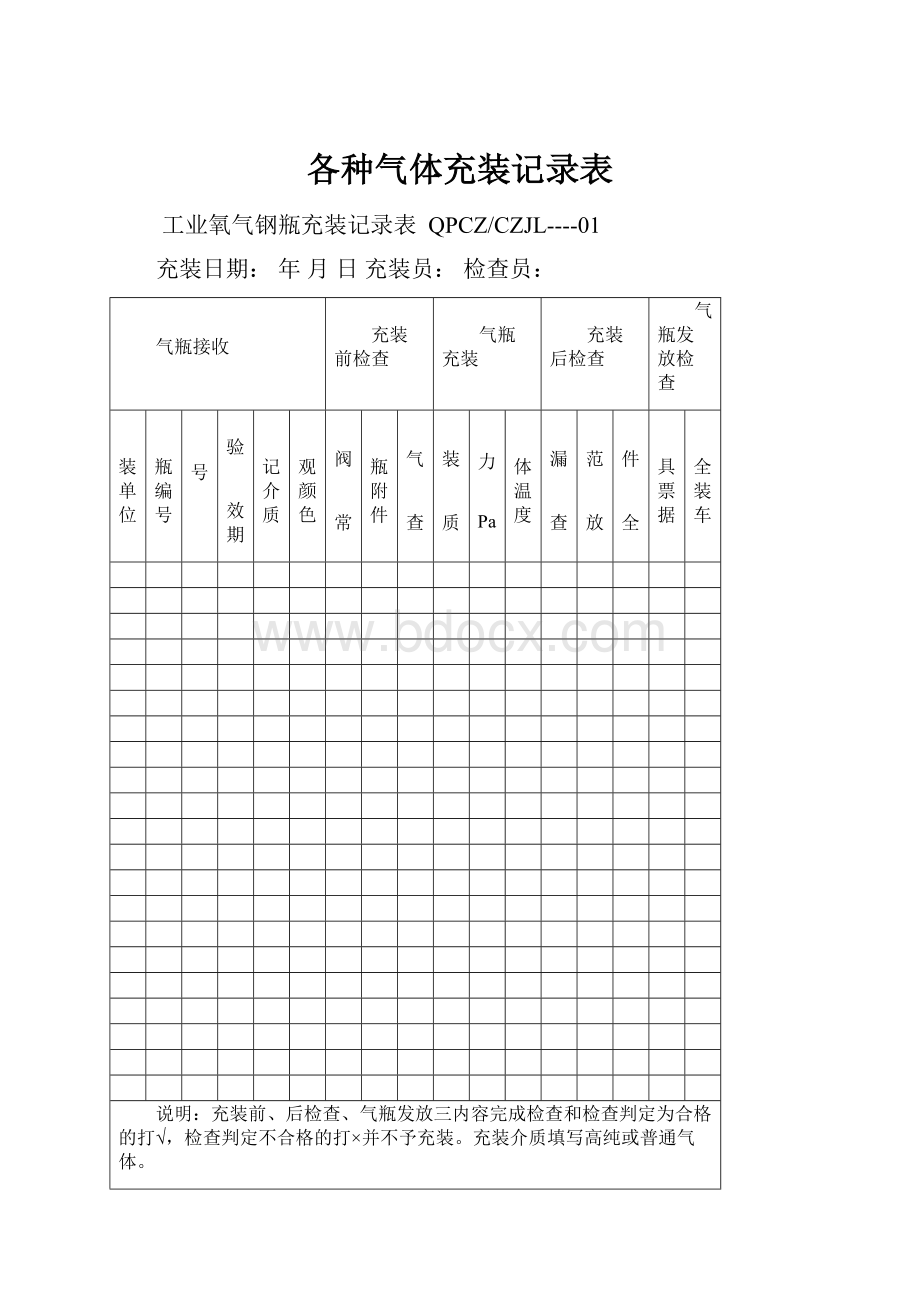 各种气体充装记录表.docx