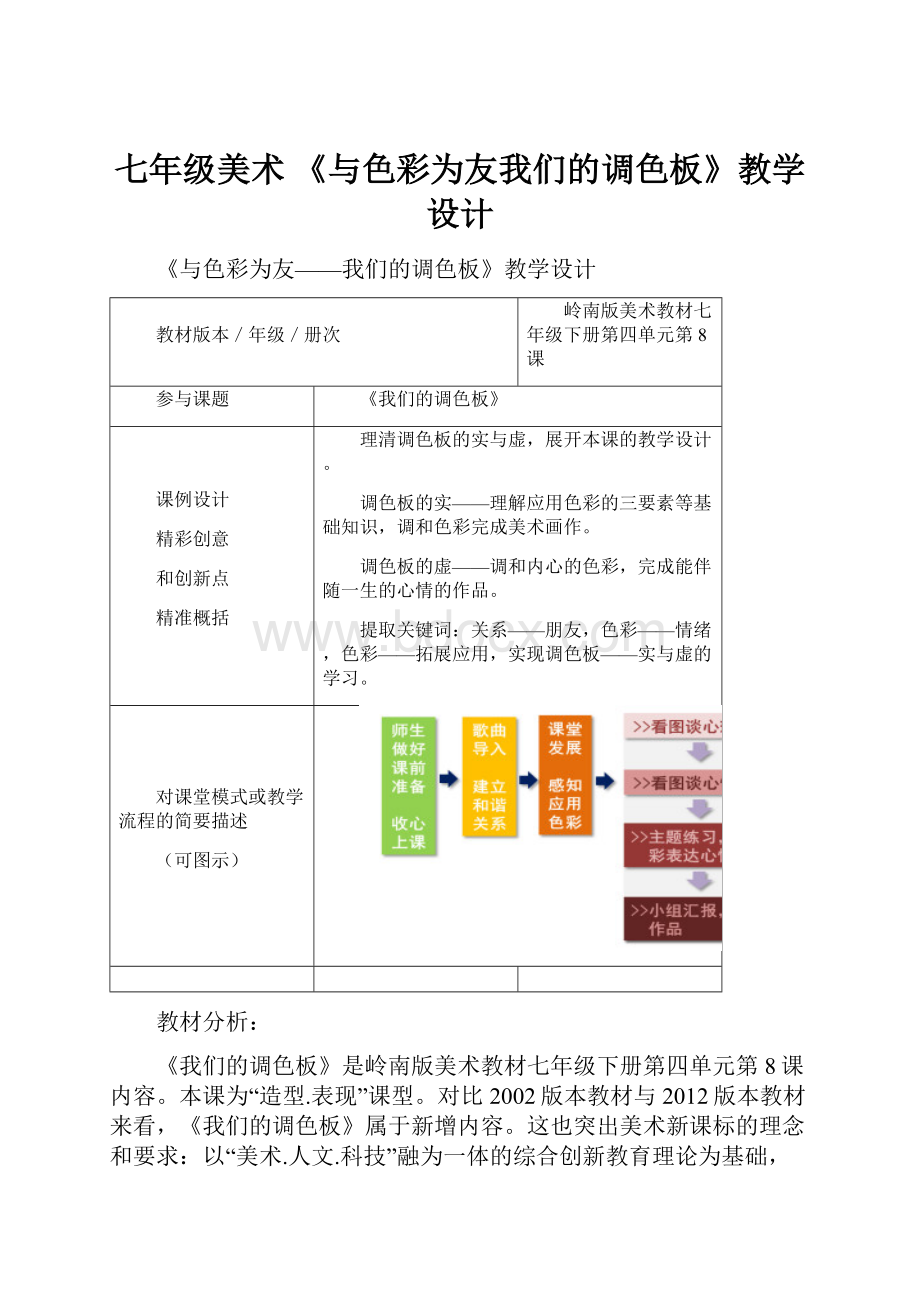 七年级美术《与色彩为友我们的调色板》教学设计.docx_第1页