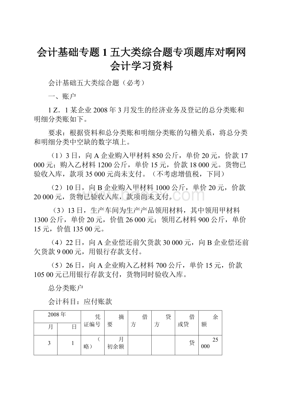 会计基础专题1五大类综合题专项题库对啊网会计学习资料.docx