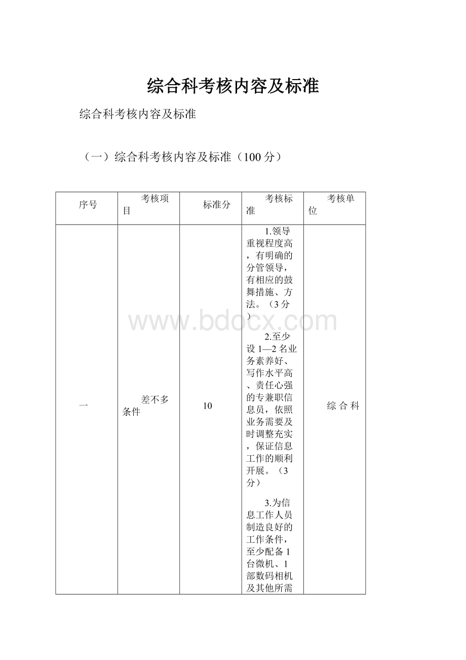 综合科考核内容及标准.docx