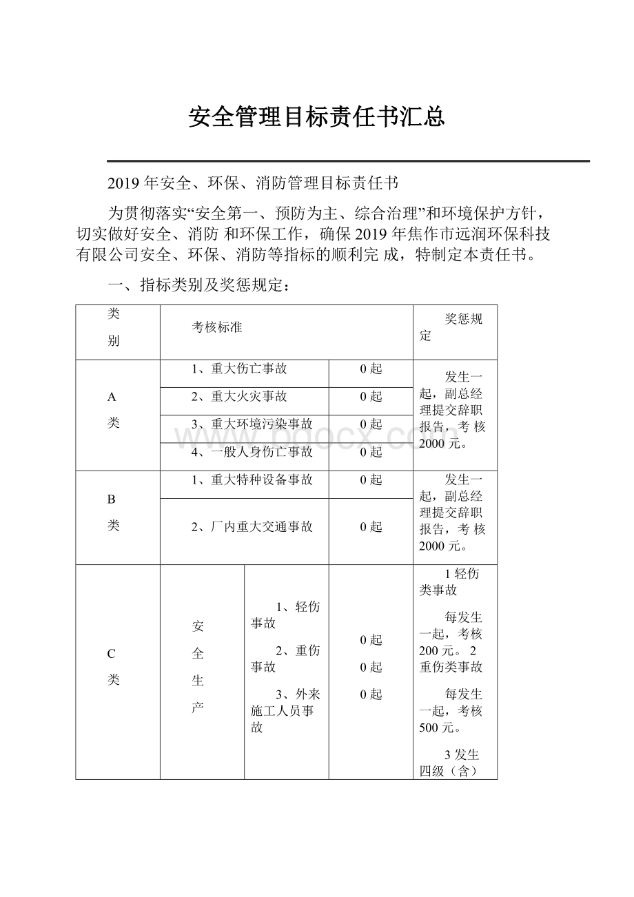 安全管理目标责任书汇总.docx_第1页