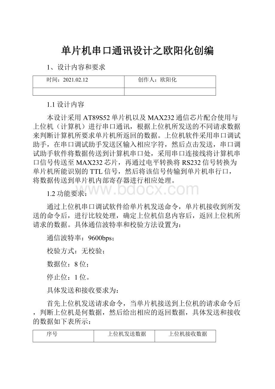 单片机串口通讯设计之欧阳化创编.docx_第1页